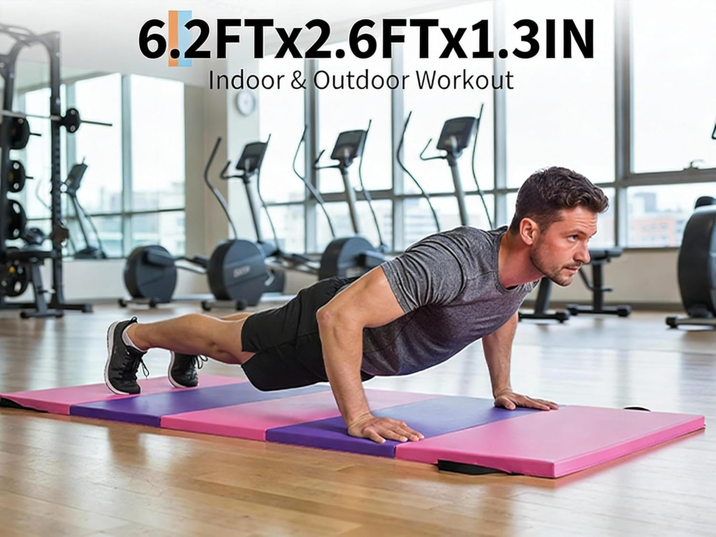 Folding Gymnastics Mat, 6x2 Ft(Four-fold) / 6.2x2.6 Ft(Five-fold)-Thick Portable Exercise and Tumbling Pad for Home Gym/Pilates/Aerobics and Martial Arts Training