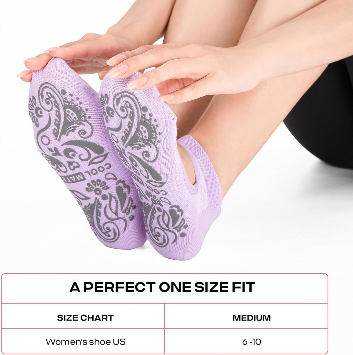 COOLMATE Pilates Socks with Grips for Women, Yoga Socks, Crew Non Slip Women for Barre, Pilates Gifts for Women - Colors B