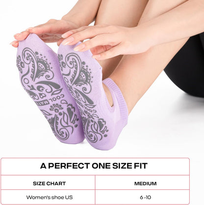 COOLMATE Pilates Socks with Grips for Women, Yoga Socks, Crew Non Slip Women for Barre, Pilates Gifts for Women - Colors B