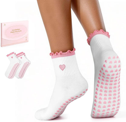 ALLIVE Pilates Socks with Grips for Women, Breathable Soft Non Slip Cute Yoga Socks for Studio or Home, Gift-Ready Set
