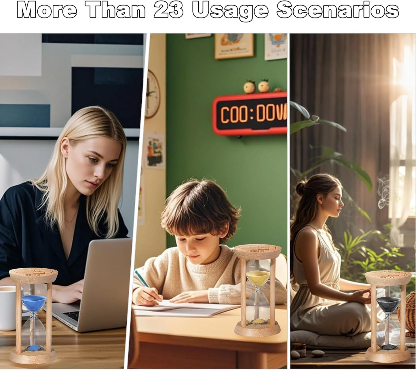 20 Minute Wooden Sand Timers,Large Bamboo Gold Sand Hourglass for Productivity, Meditation & Decor, 20 Min Reloj De Arena Sand Watch for Kitchen, Office, Game, Classroom, Yoga