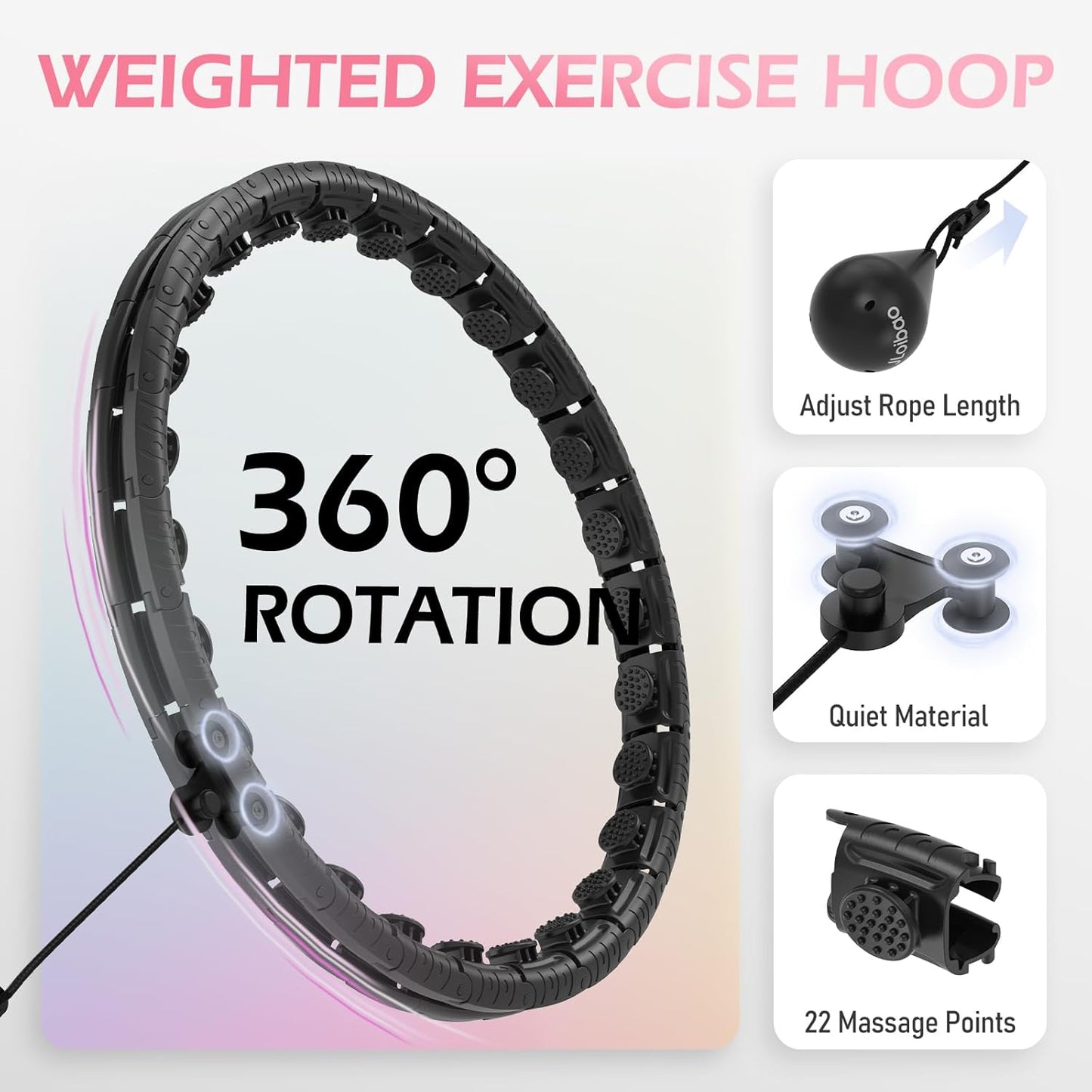 JLoibao Weighted Hula Circle with 26/32 Links(56-66 Inch) for Adults Weight Loss, Infinity Fitness Hoop Plus Size, for Women Smart Exercise Equipment