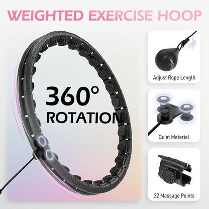 JLoibao Weighted Hula Circle with 26/32 Links(56-66 Inch) for Adults Weight Loss, Infinity Fitness Hoop Plus Size, for Women Smart Exercise Equipment