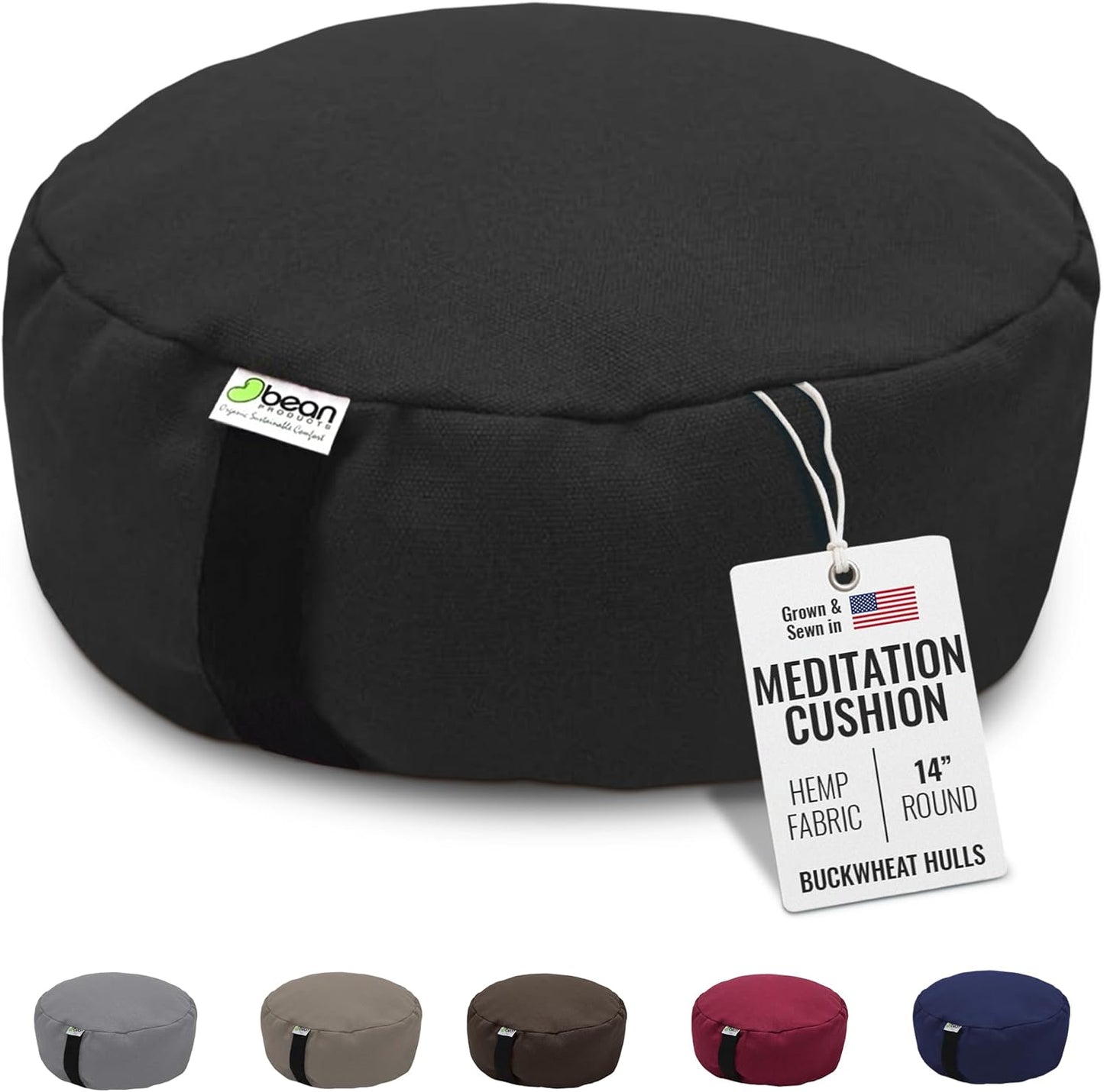 Bean Products Hemp Zafu Meditation Cushion for Sitting on Floor, Hemp Yoga Pillow, Zafu Meditation Pillow, Zen Seiza Kneeling Prayer Pad Support - Made in USA - Round Natural