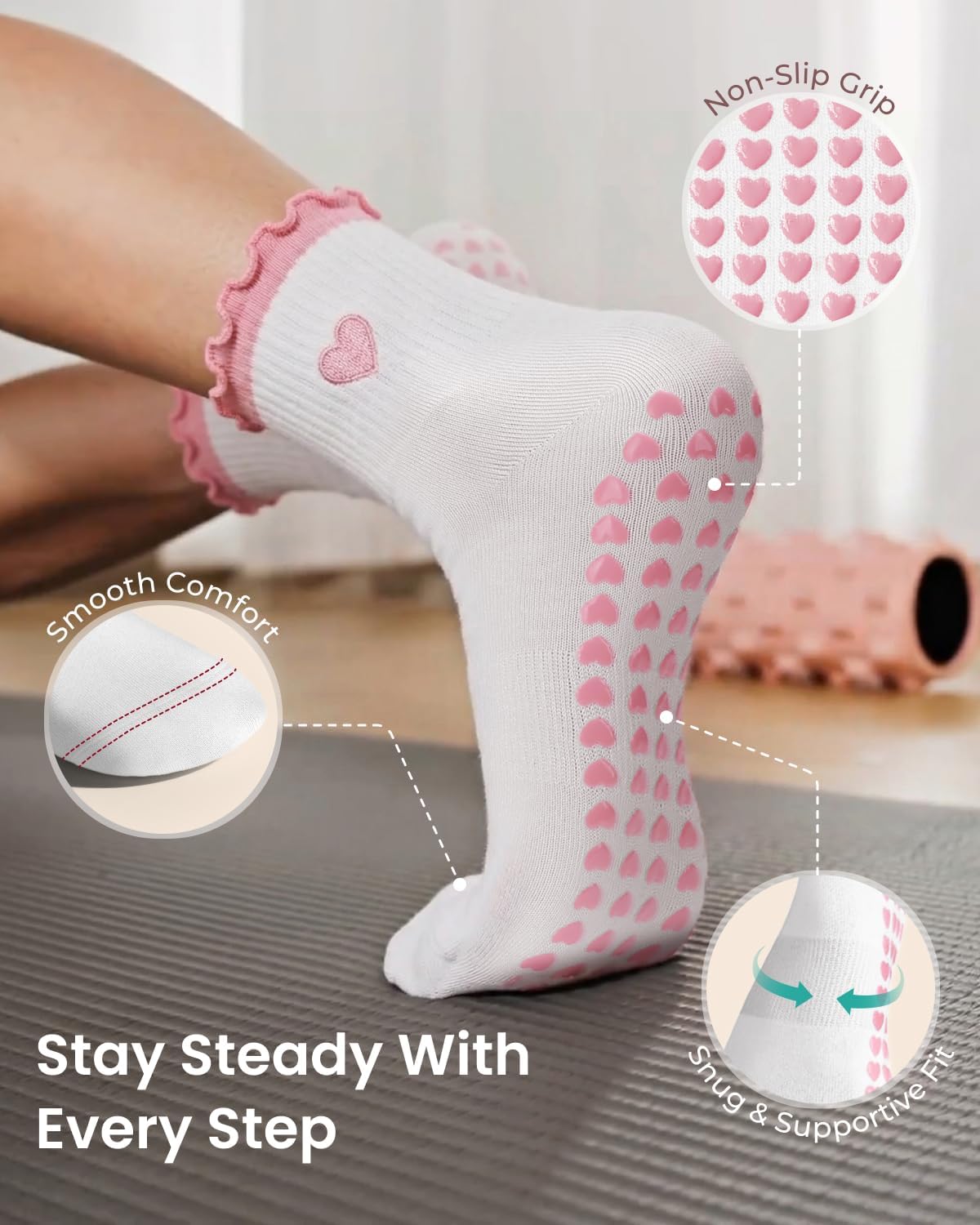 ALLIVE Pilates Socks with Grips for Women, Breathable Soft Non Slip Cute Yoga Socks for Studio or Home, Gift-Ready Set