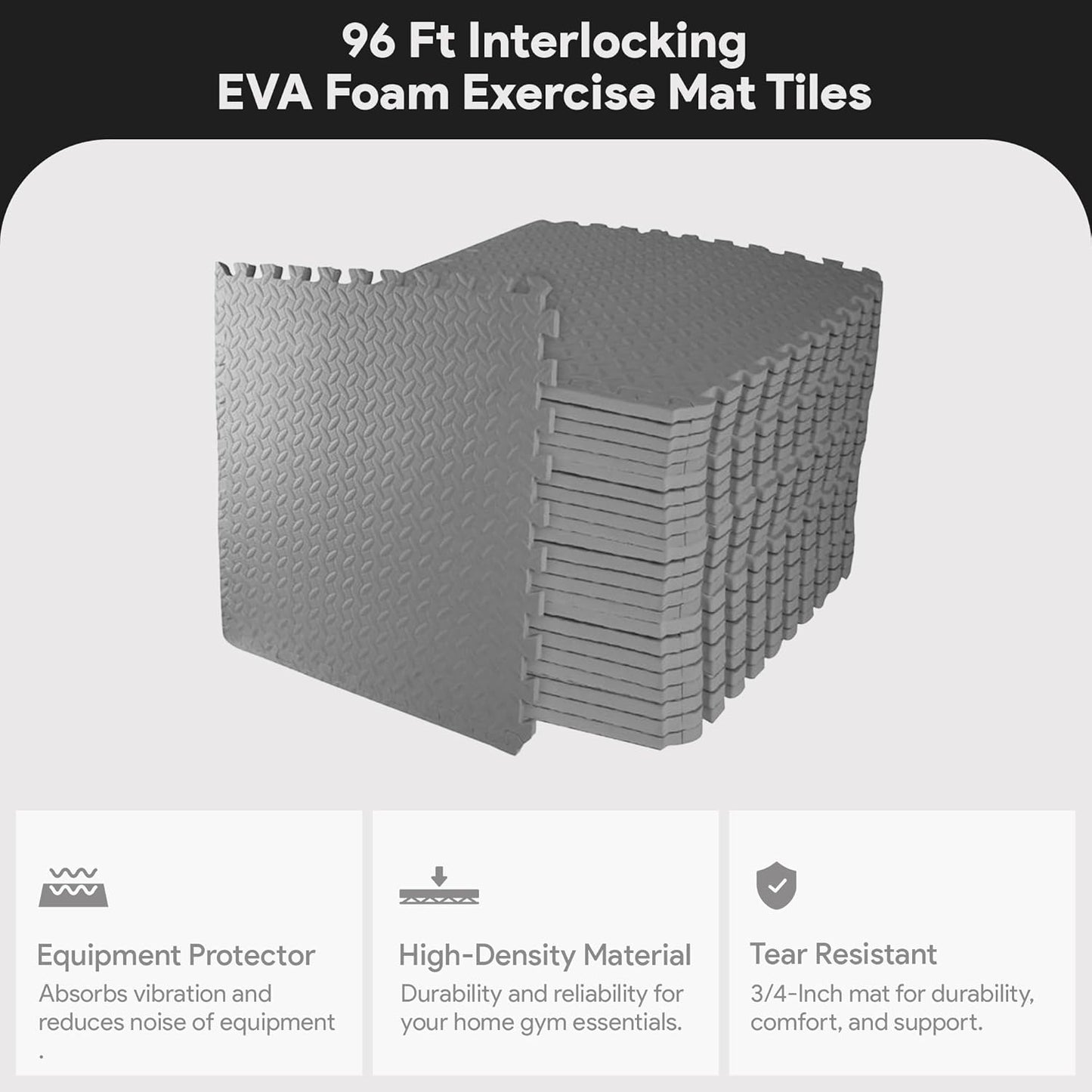 BalanceFrom Puzzle Exercise Mat 1" Thick, EVA Interlocking Foam Floor Tiles for Home Gym, Mat for Home Workout Equipment, Floor Padding for Kids, Black, 24 in x 24 in x 1 in, 24 Sq Ft - 6 Tiles