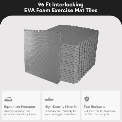 BalanceFrom Puzzle Exercise Mat 1" Thick, EVA Interlocking Foam Floor Tiles for Home Gym, Mat for Home Workout Equipment, Floor Padding for Kids, Black, 24 in x 24 in x 1 in, 24 Sq Ft - 6 Tiles
