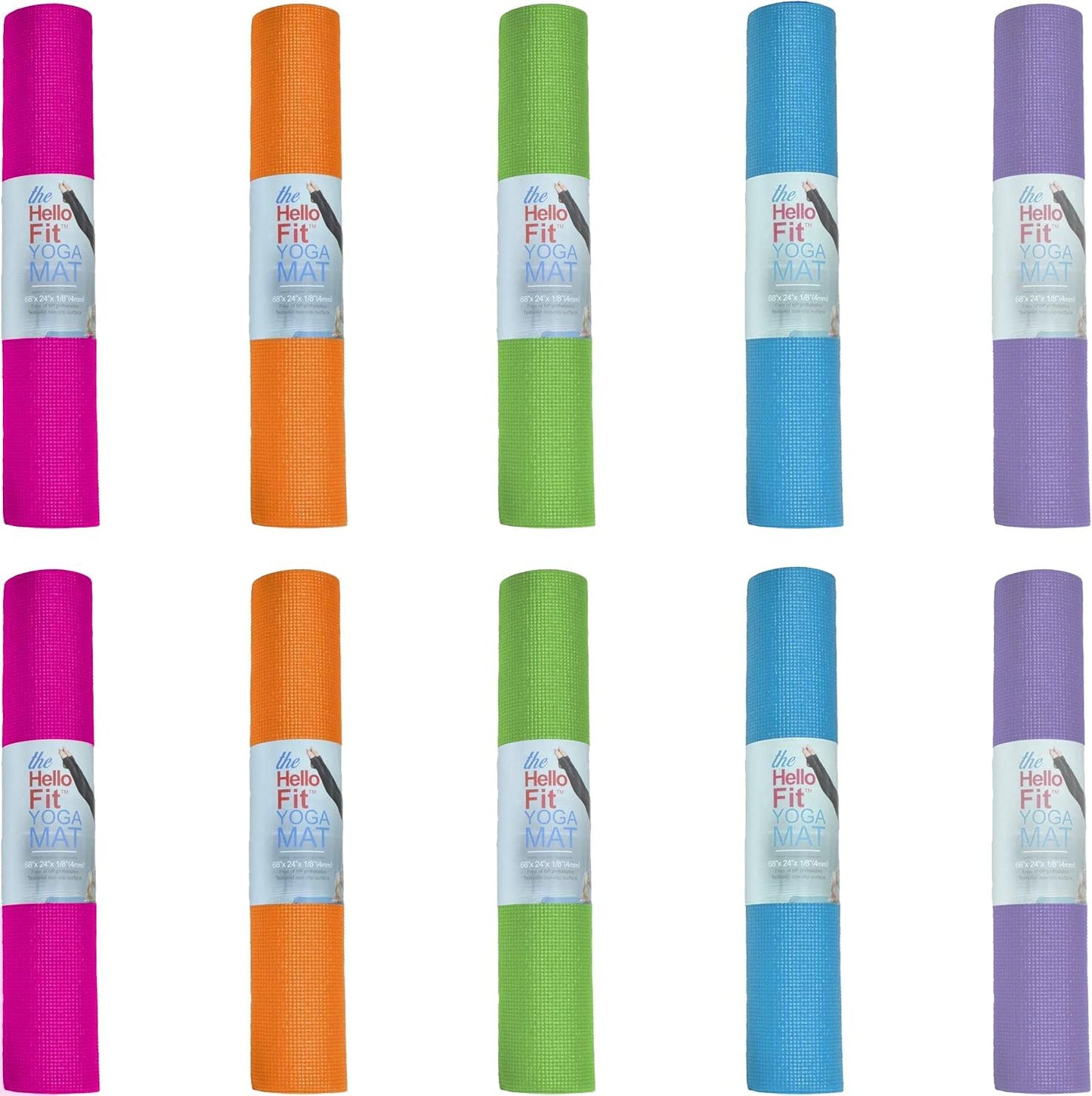 10-Pack Yoga Mat, 68" x 24" Non Slip Exercise Mat, 4mm Thick Gym Mat for Fitness and Stretching, Bulk Non Toxic Yoga Mats for Schools and Studios