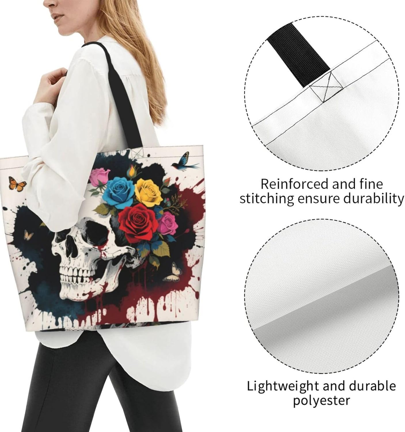 Tote Shoulder Bag Large Durable Reusable Eco-friendly Handbag Lightweight Stylish for Daily Use-19.7x15.7x5.9 Inch - Colors A