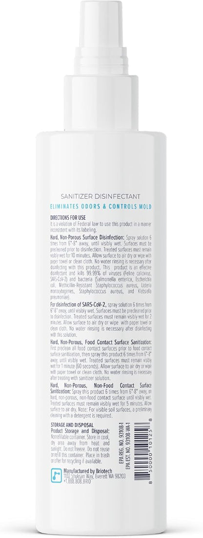 BRIOTECH Sanitizer Disinfectant Hypochlorous Spray, Kill 99.99% of Viruses & Bacteria, Control Mold, Eliminate Odor, Gentle for Nursery & Play Rooms, Food Contact Surface Sanitizer, 32 fl oz