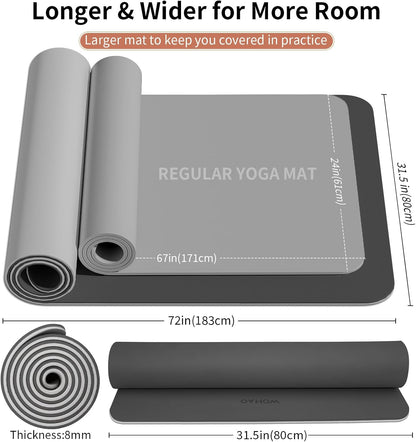 Extra Thick 8mm Yoga Mat, 72"x28" Non Slip Exercise Mat, Reversible 2-Sided Dual Color Premium POE Material, with Carrying Strap for Yoga, Pilates, Home Gym