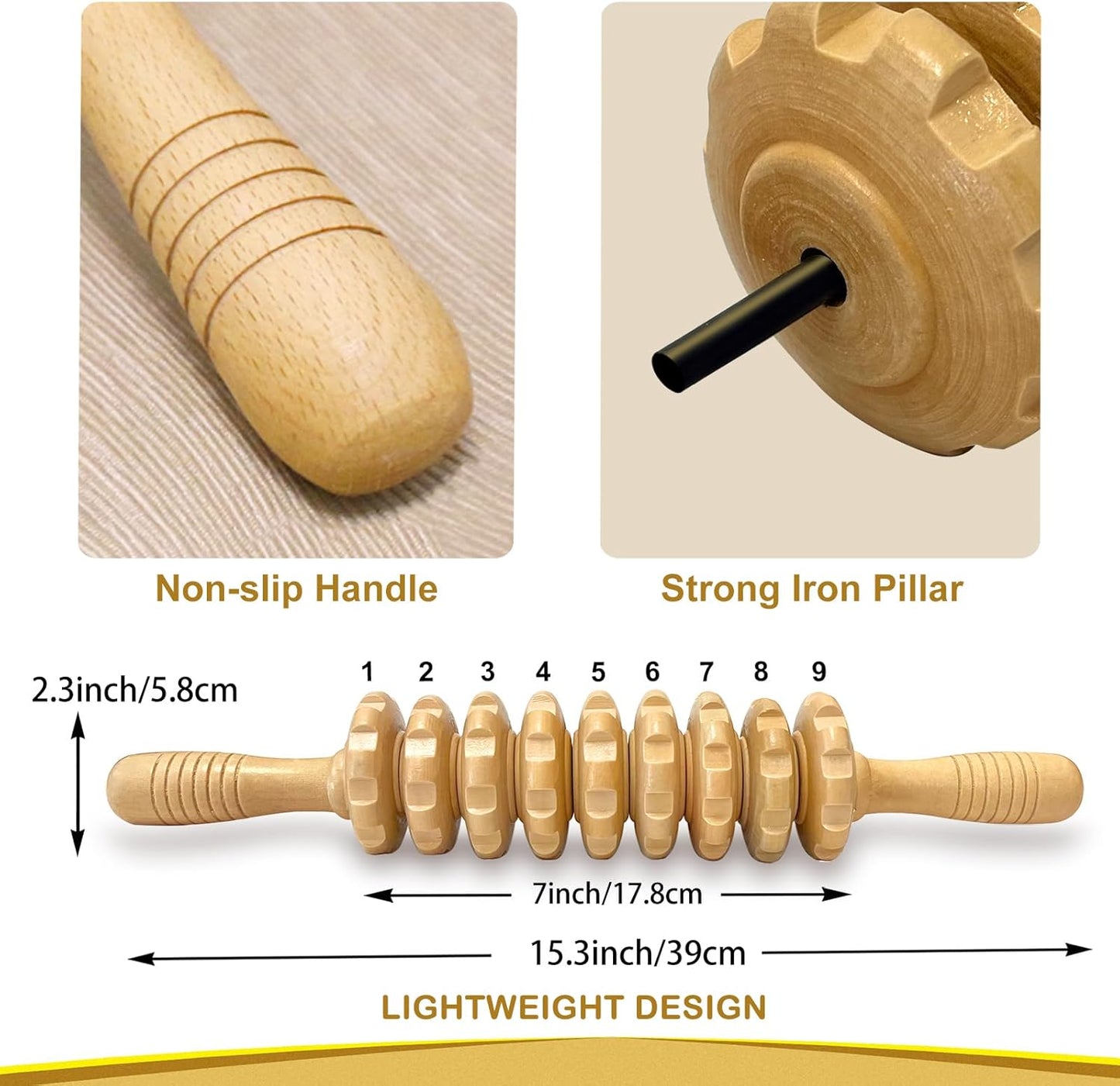 Wooden Massager Handheld Roller Trigger Point Massager Stick for Fascia, Cellulite, Muscle & Abdomen , Body Therapy Massager, Muscle Belly Relief Tool…
