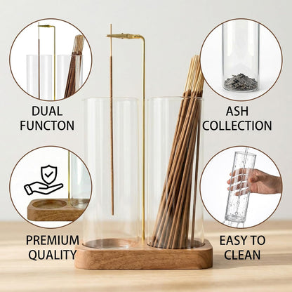 Incense Holder,Wooden Incense Holder for Sticks with 20 Incense Sticks, Anti-ash Incense Burner with Glass Ash Catcher for Meditation Yoga Spa Gift Home Decor