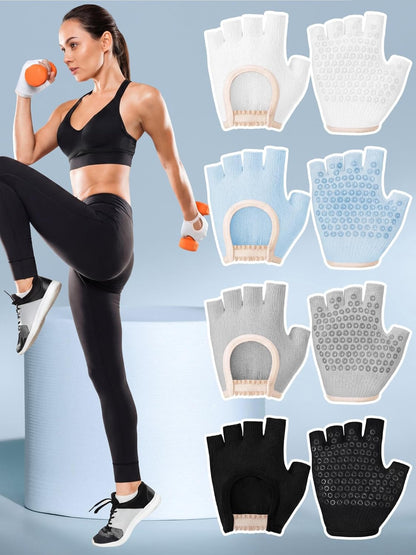Fourluoo 4 Pairs Pilates Gloves with Grips for Women Non Slip Cotton Fingerless Silicone Yoga Gloves for Gym Exercise Workout Weight Training Mitten Fits Women Men