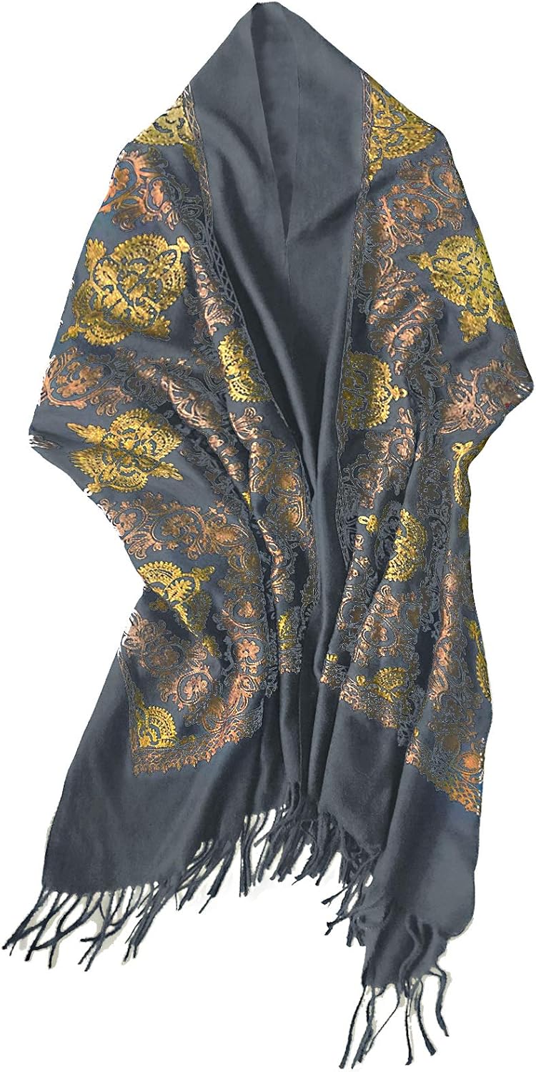 Urban CoCo Women's Embroidered Oversize Tassel Shawl Scarf Wraps for Women