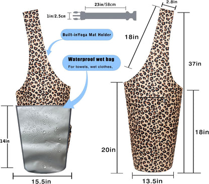 Yoga Mat Bag - Large Opening Long Tote Yoga Mat Carrier Holder Bag with Waterproof Wet Zipper Pocket and Drawstring Water Bottle Pocket - Yoga Bag Fit Most Size Mats