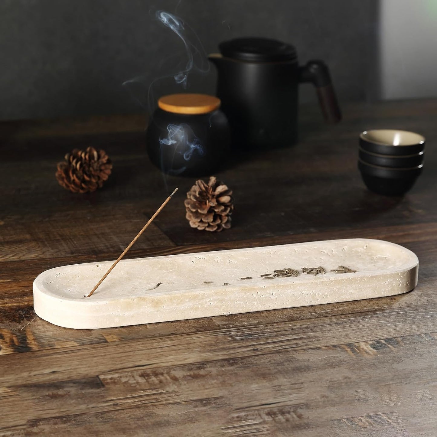 Koville Natural Marble Incense Holder, Incense Holder for Sticks with 9 Holes, Handmade Incense Burner Ash Catcher for Meditation Yoga SPA, Balsam Fir/Palo Santo/Sage/Cone (RoyalBeige)