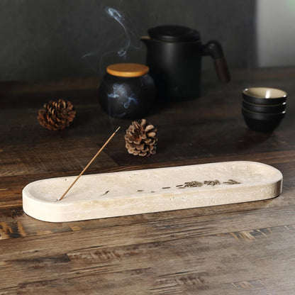 Koville Natural Marble Incense Holder, Incense Holder for Sticks with 9 Holes, Handmade Incense Burner Ash Catcher for Meditation Yoga SPA, Balsam Fir/Palo Santo/Sage/Cone (RoyalBeige)