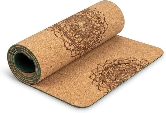 Workout Mat with Carrying Strap - 6mm Thick Cork Yoga Mat (72” x 24”) - Non-Slip Cork Mat for Home, Gym, Fitness & Hot Yoga - Lightweight, Cushioned, Durable & Sweat-Resistant by Fitby