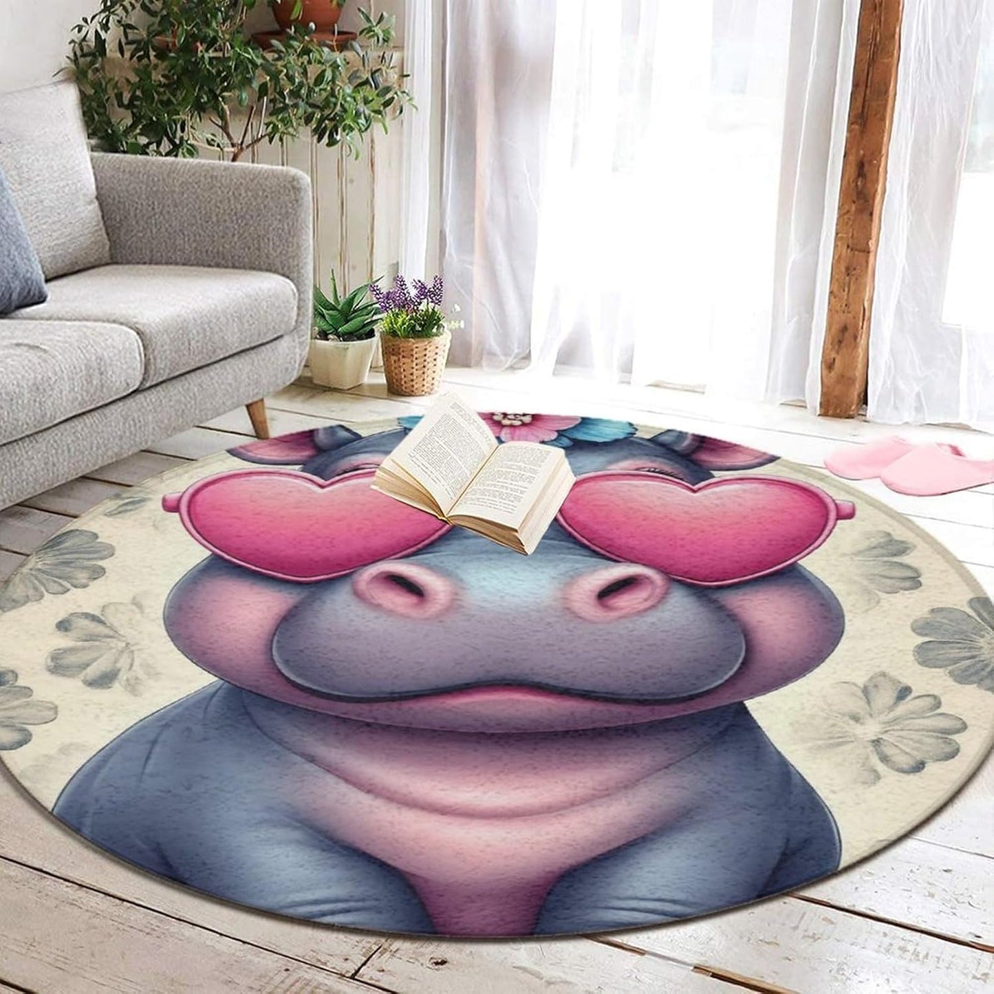 Large Home Decor Mat, Soft Round Yoga Carpet, Non Slip Machine Washable Home Office Circle Rug Gothic Witchy Sun Moon Mushroom Moth