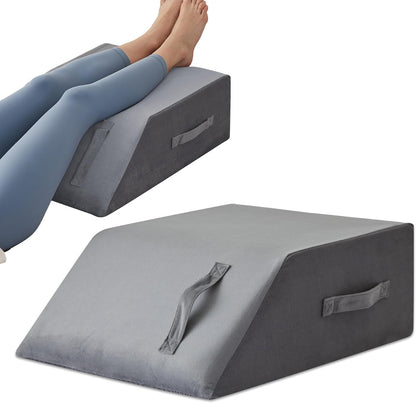 MEGCXIT Leg Pillow Elevation Blood Circulation, Leg Wedge for Elevation for Swelling, Leg Elevating Pillow for After Surgery, Memory Foam Foot Knee Pillow for Back Sleeping 23.6×16.8×8 Inch White/Grey