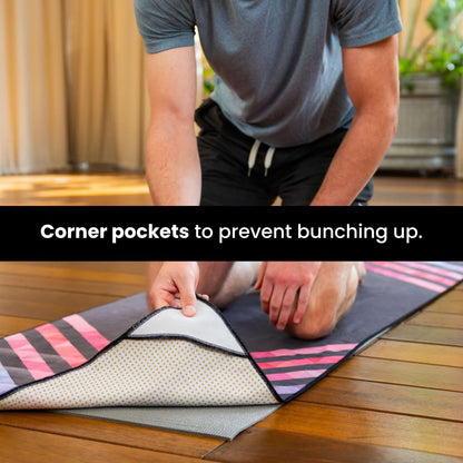Yoga Grip Yoga Towel - Non Slip Hot Yoga Mat Towel With Corner Pockets, No-Skid Grip, and Built-in Alignment Lines | Soft, Moisture Wicking, and Sweat Absorbent | No Bunching, Stays in Place 72" x 25"