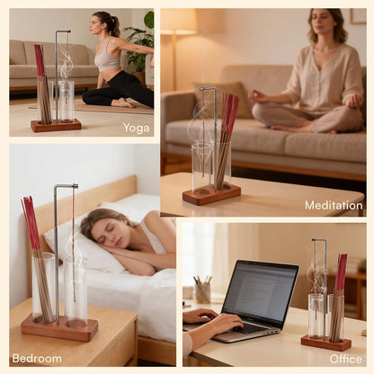 Incense Holder for Sticks, 2 in 1 Incense Burner with Glass Ash Catcher & Storage, Upside Down Incense Holder, Adjustable Stem with Threaded Lock for Yoga Spa Home Decor (Extends 8.7"-13.4")