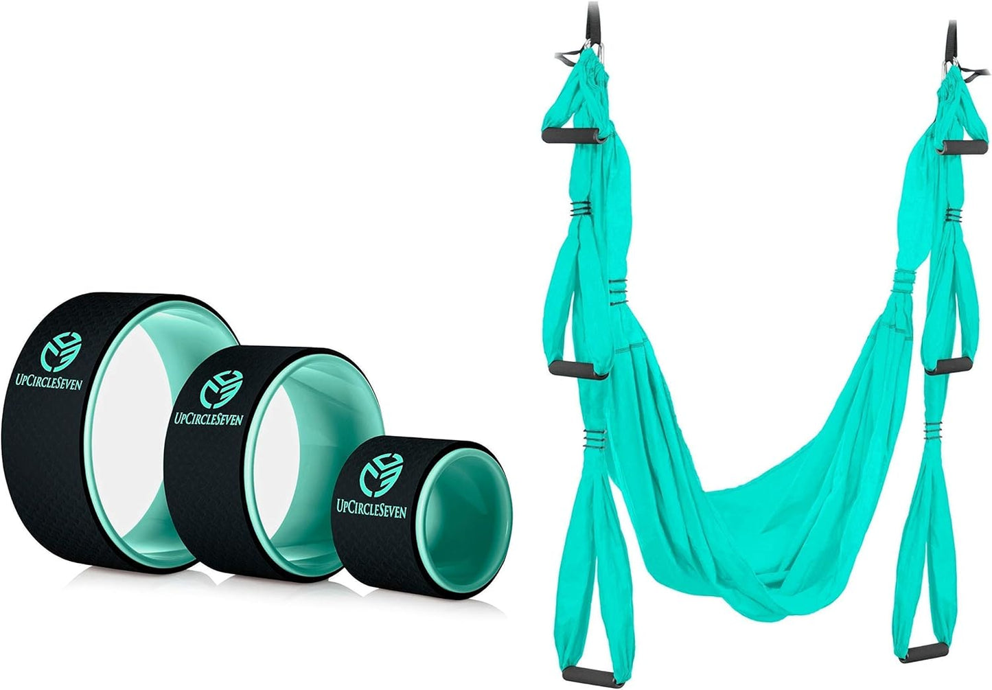 UpCircleSeven Yoga Wheel Set (Cyan) and Yoga Swing (Turquoise) Bundle