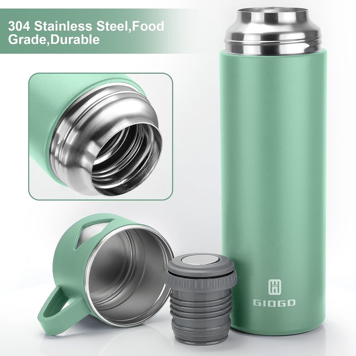 Stainless Steel Thermo 500ml/16.9oz Vacuum Insulated Bottle with Cup for Coffee Hot drink and Cold drink water flask.(Pink,Set)