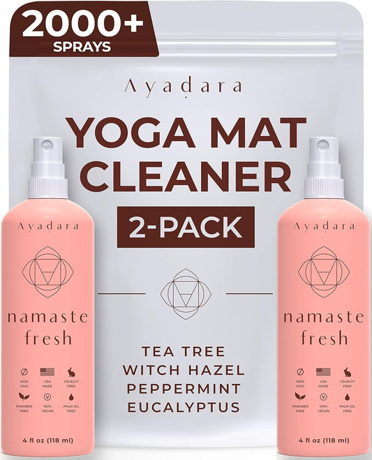 Ayadara Yoga Mat Cleaner Spray, Cleaning Spray for Yoga Accessories, All Purpose Mat Spray for Gym Equipment, Workout Mat Spray With Tea Tree Oil, Yoga Mat Spray Cleaner, 1000 Sprays per Bottle 2-Pack