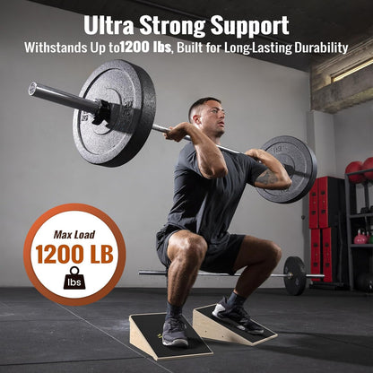 Sportneer Squat Wedge - Squat Wedge Block 1200 LBS - 15°/ 20° Slant Board for Squats Wooden Heel Elevated Board for Squats Weightliting Home Gym Squat Wedge Non-Slip