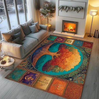 Tree of Life Area Rug – Bohemian Mandala Carpet for Living Room, Bedroom, Meditation Space, Yoga, Spiritual Home Décor – Large Soft Floor Mat for Indoor Decoration (TOL08)