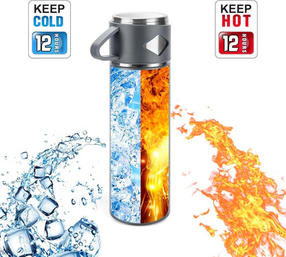 Stainless Steel Thermo 500ml/16.9oz Vacuum Insulated Bottle with Cup for Coffee Hot drink and Cold drink water flask.(Pink,Set)