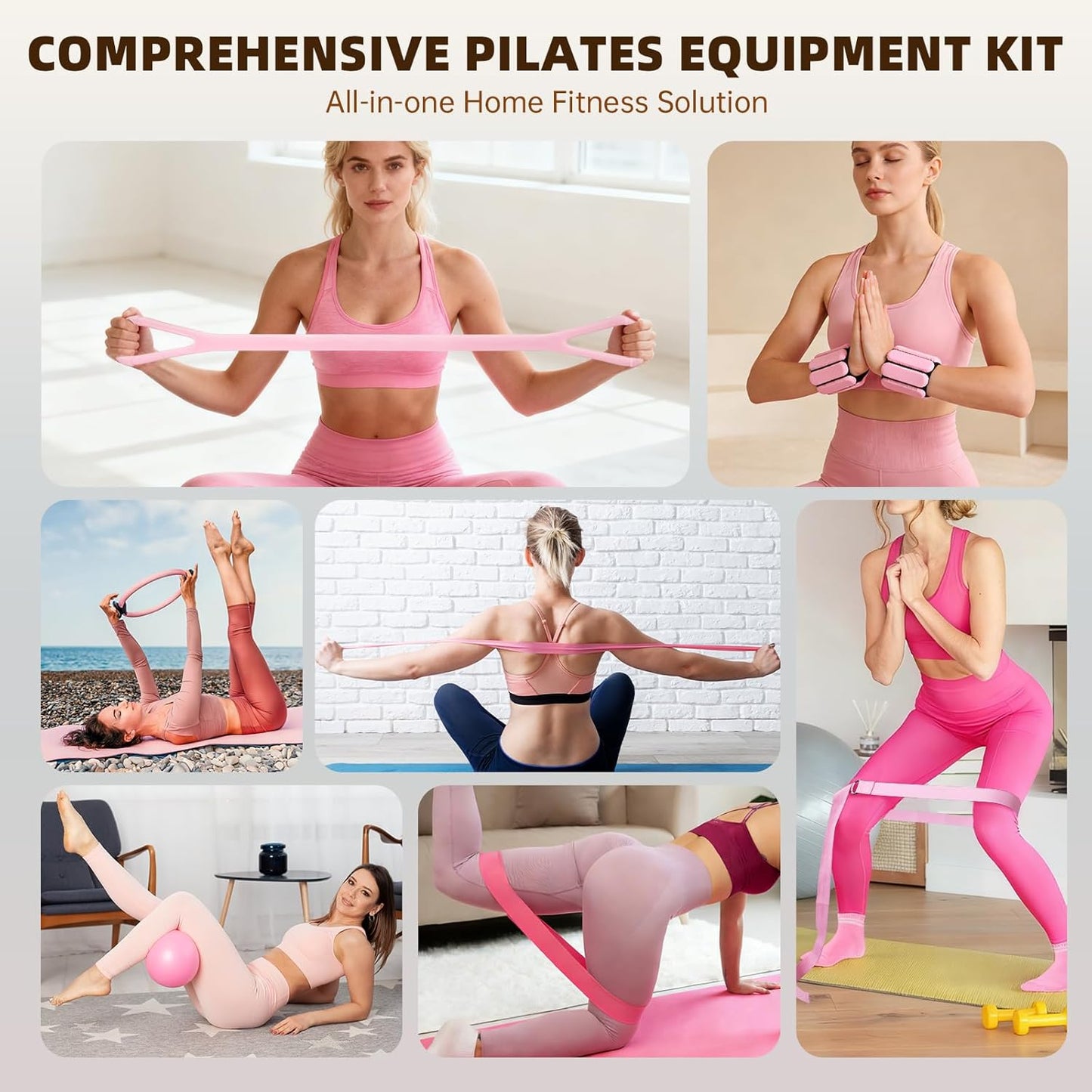 Uyittour 16PCS Pilates Kit, Home Pilates Workout Kit with Ankle Weights, Pilates Ring and Ball Set for Women, Pilates Equipment with Resistance Bands, Core Sliders & Socks for Starter Home Workouts