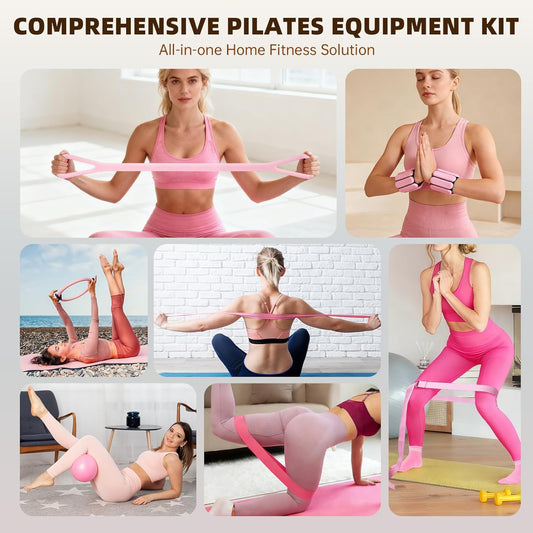 Uyittour 16PCS Pilates Kit, Home Pilates Workout Kit with Ankle Weights, Pilates Ring and Ball Set for Women, Pilates Equipment with Resistance Bands, Core Sliders & Socks for Starter Home Workouts