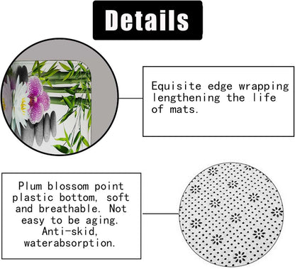 4PCS Spa Zen Shower Curtain Sets with Rugs, White Shower Curtain, Pink Floral Orchid Lotus Water Lily Stone Bamboo Water Reflection Yoga Massage Relaxing Spiritual Meditation Bathroom Decor