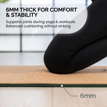 Workout Mat with Carrying Strap - 6mm Thick Cork Yoga Mat (72” x 24”) - Non-Slip Cork Mat for Home, Gym, Fitness & Hot Yoga - Lightweight, Cushioned, Durable & Sweat-Resistant by Fitby