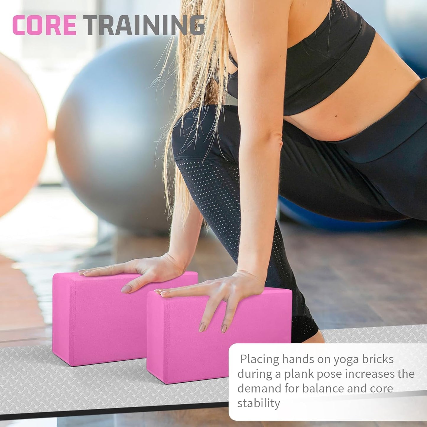 Yoga Blocks 2 Pack 3x6x9IN Foam Block Supportive Latex-Free with Rounded Edges, Non-Slip Exercise Blocks for Pilates, Meditation, Balance, Stretching and Deep Poses