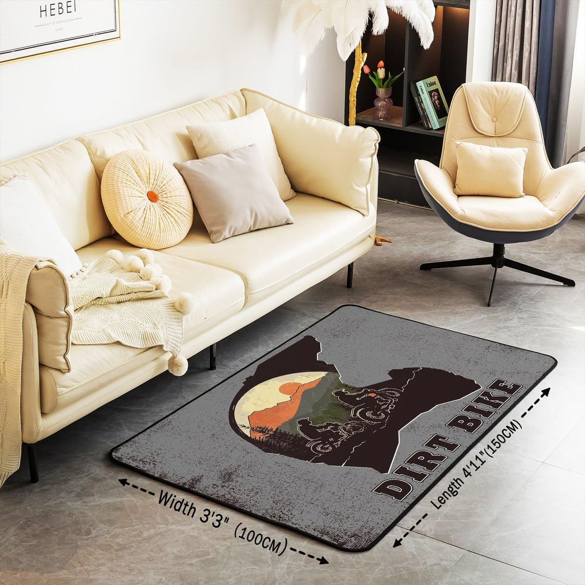 Feelyou Dirt Bike Area Rug 3x5 Kids Extreme Sports Green Honeycomb Living Room Rugs for Bedroom Boys Girls Teens Racing Motocross Rider Decorative Carpet Rug Non-Slip Motorcycle Indoor Floor Mat