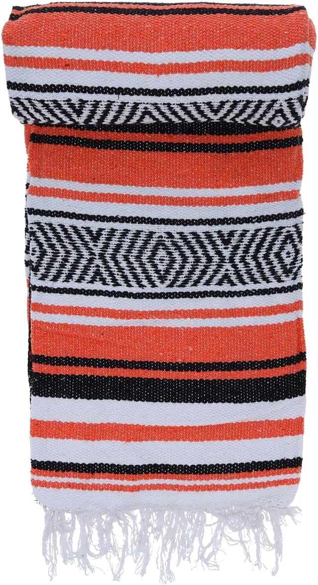 BlackCanyon Gear Falsa Blanket Rolled Cotton Blend OL124 Mexican Style Saddle Yoga Beach Blanket Aztec Throw Colorful Serape - 4FT x 6FT