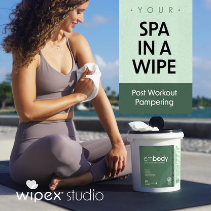 Wipex Embody Body Wipes - Large Plant-Based Cloth with Tea Tree Oil for Quick Clean Up, Ideal for Athletes, Yoga, Gym, Wrestling, Team Sports & Adults, Fitness Equipment Cleaner, 225 Count