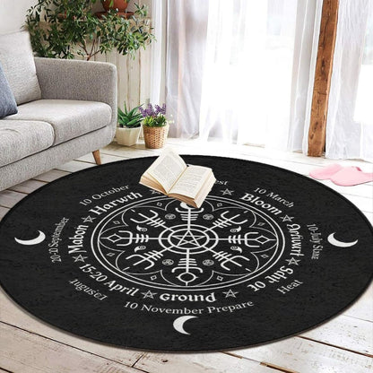 Soft Round Yoga Carpet, Large Home Decor Mat, Non-Slip Machine Washable Kitchen Office Circle Rug Compatible with Cool Norse Viking Vegvisir Runic Compass