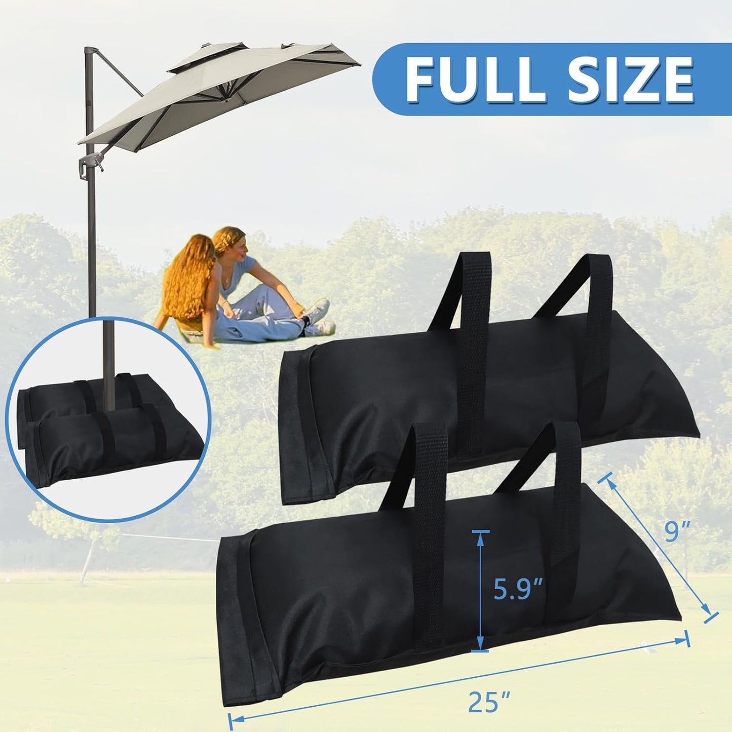 D&ONEHOS Umbrella Base Weight Fillable Sandbags, Sandbags for Weight(60LBS), Sandbag Weights for Patio Umbrella for Outdoor Garden，Set of 2，Black(Without Sand)