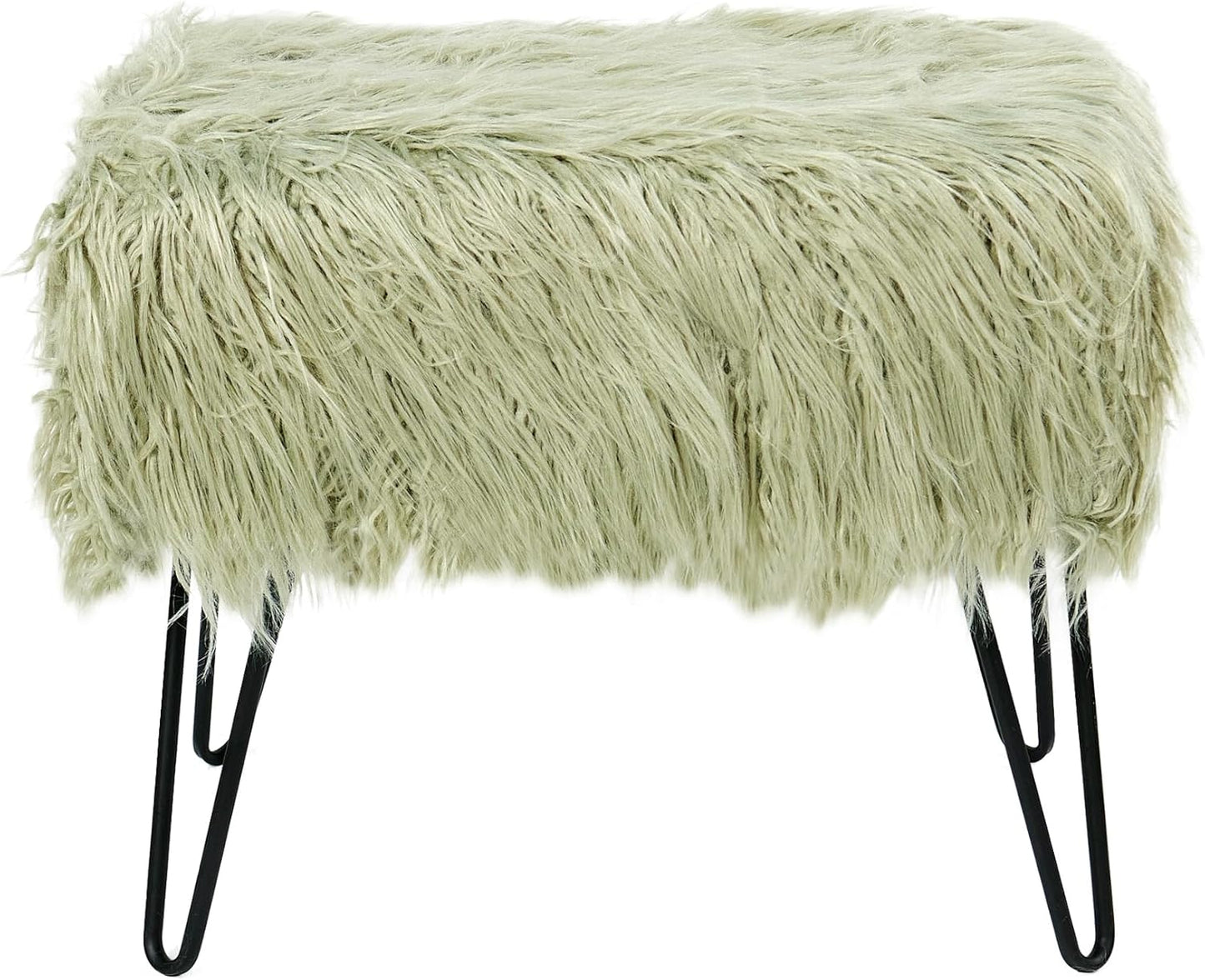Home Soft Things Green Mongolian Faux Fur Ottoman, Desert Sage, 19'' x 13'' x 17'', Cozy Plush Fluffy Ottoman Foot Rest Stool for Living Room Bedroom Entryway Makeup Bench End of Bed Home Décor