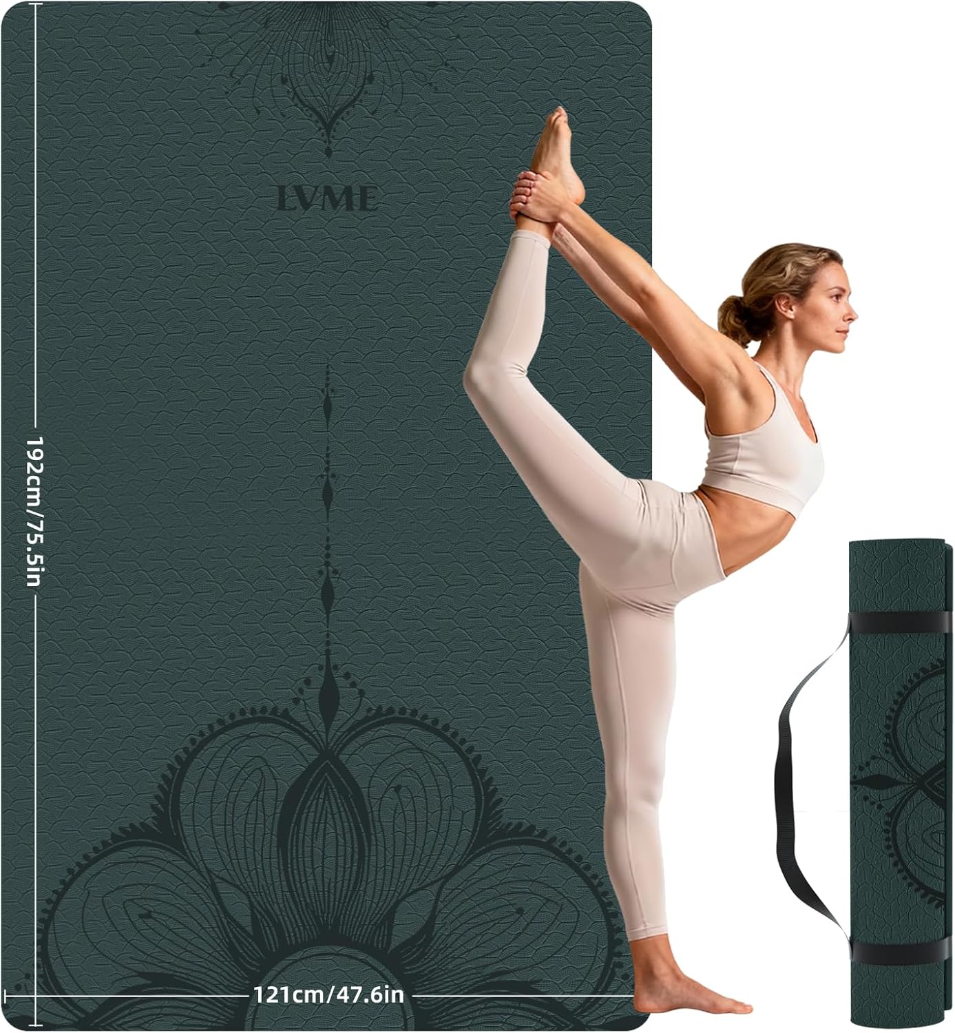 Large Yoga Mat (75.5"x47.6"x0.4"）Extra Wide & Thick 10mm, Non-Slip Exercise Mat, High-Density TPE Mat for Yoga Pilates & Home Gym Workouts