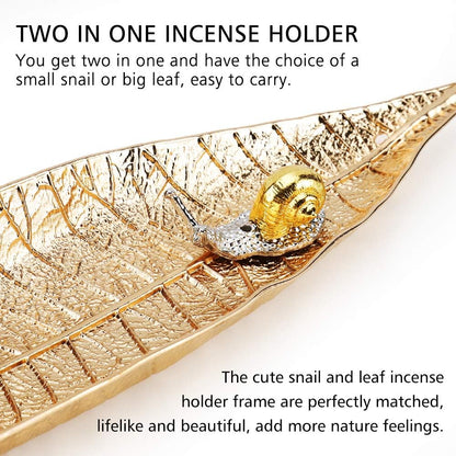 Accmor Incense Holder Set, Leaf and Snail Incense Burner, Incense Ash Catcher, Incense Sticks Holder for Counters, Meditation Room, Yoga, Home, Office, Red Copper