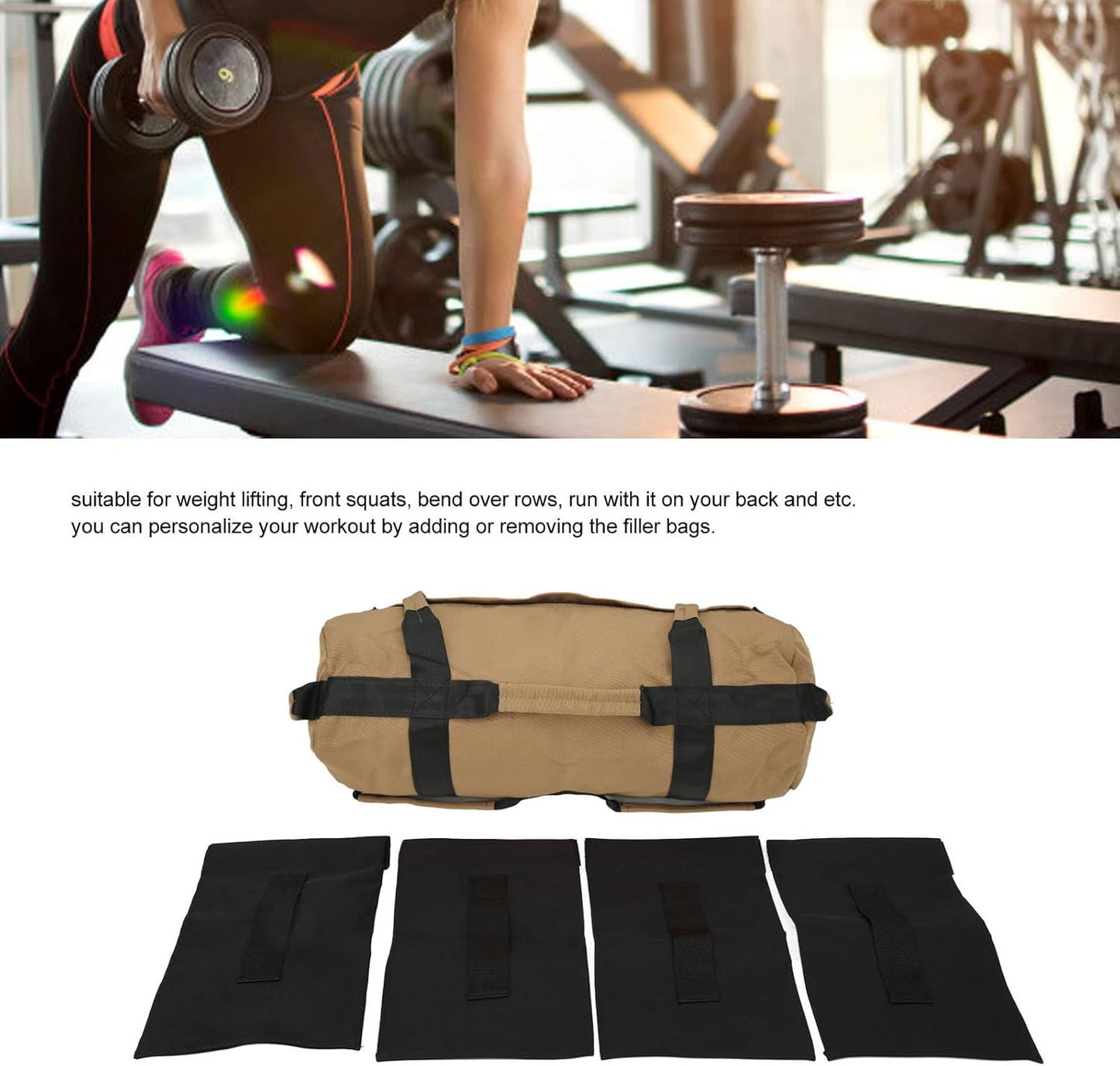 Multi Purpose Oxford Fabric Workout Sandbag with 6 Handles and Filler Bags for Indoor Gym Easy Adjustment, Easy Storage