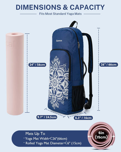 Gonex Yoga Mat Bag, 2 Carry Ways Yoga Backpack with Wet Compartment Metal Zippers for Women Men, Large Capacity Yoga Mat Carrier for Yoga, Gym, Travel