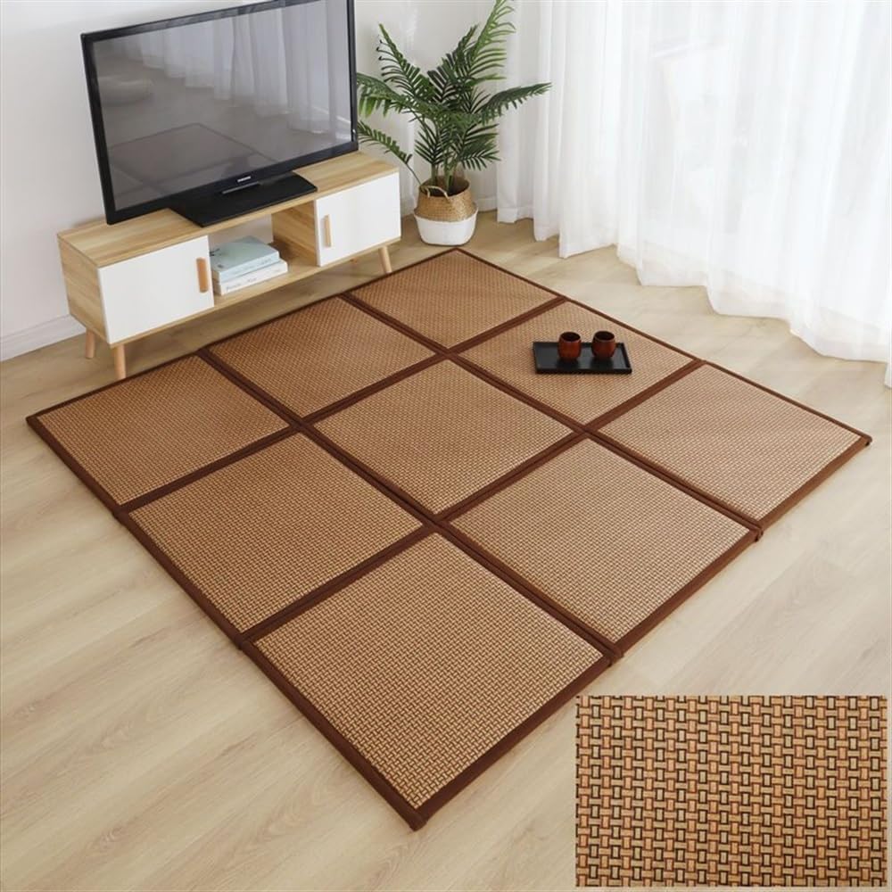 Japanese Tatami Mat, Rattan Tatami Mats, Bedroom Rattan Mat, Summer Floor Sleeping Mat Tatami Mattress, Indoor/Outdoor Rugs, Stitching Carpet Crawling Mats for Living Room Bedroom Playroom Yoga (Colo