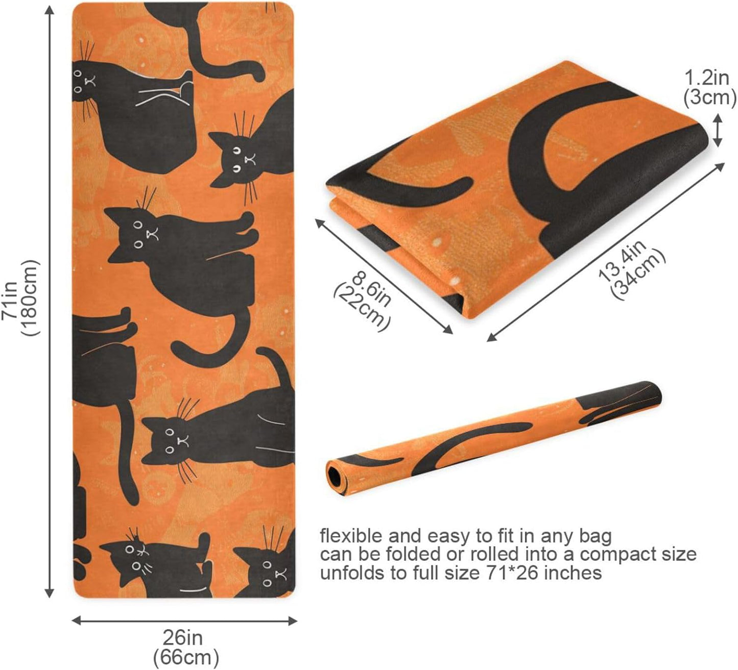 Black Cats Silhouette Yoga Mat for Home Workout Fitness Mat for Women Non Slip Exercise Mats with Storage Bag